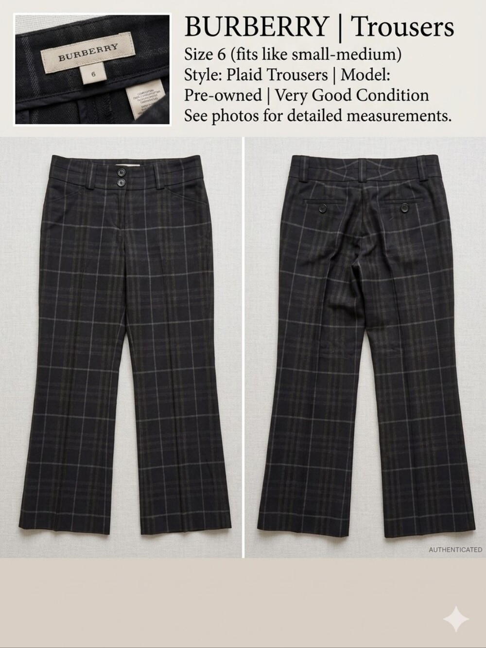 Burberry Black Windowpane Boot-Cut Pants
